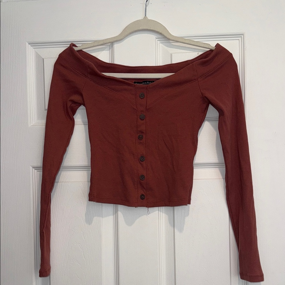 Abercrombie & Fitch Women's Off-Shoulder Button-Down Shirt - Rust